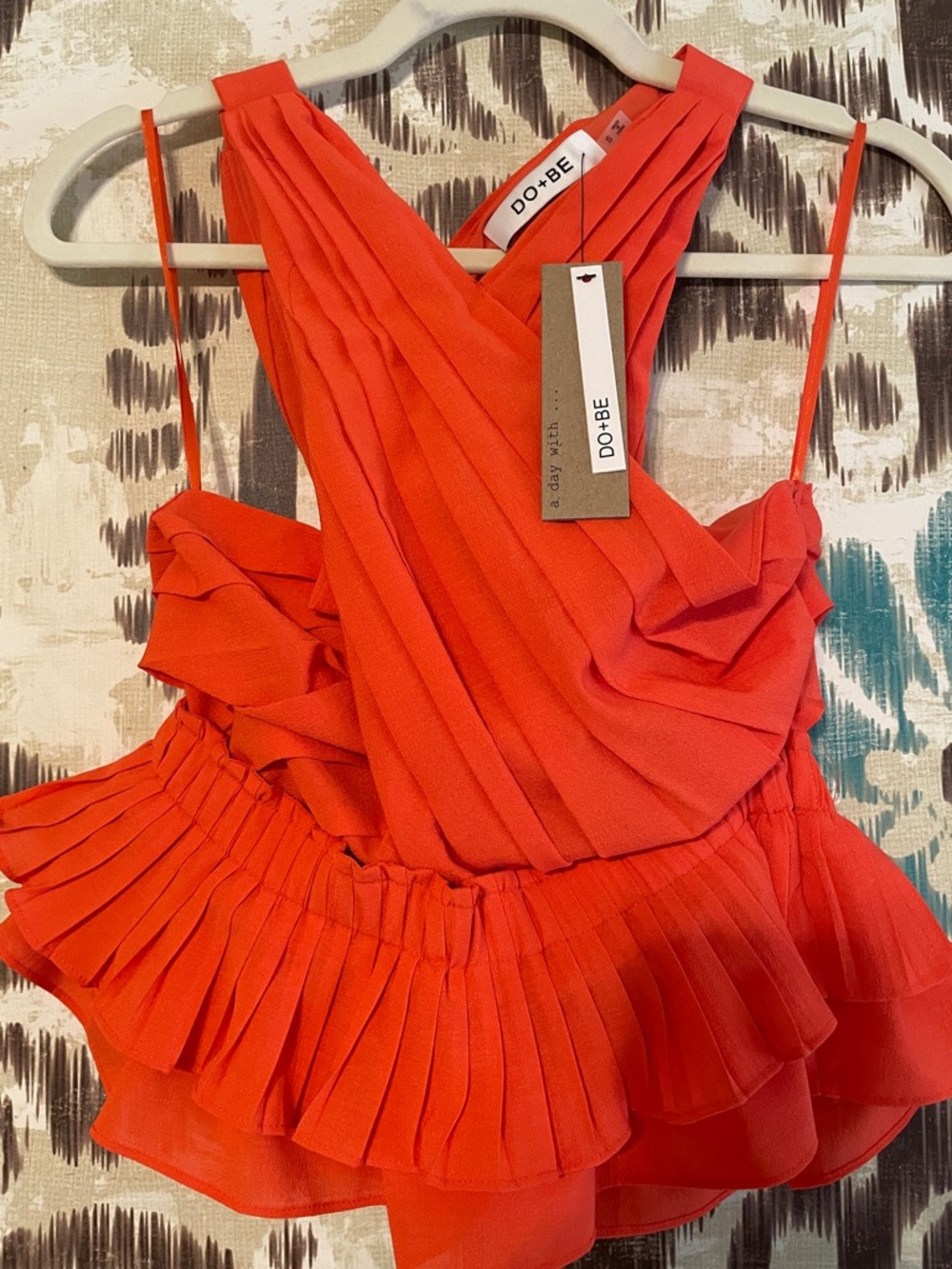 DO+BE Orange Pleated Ruffle Halter top